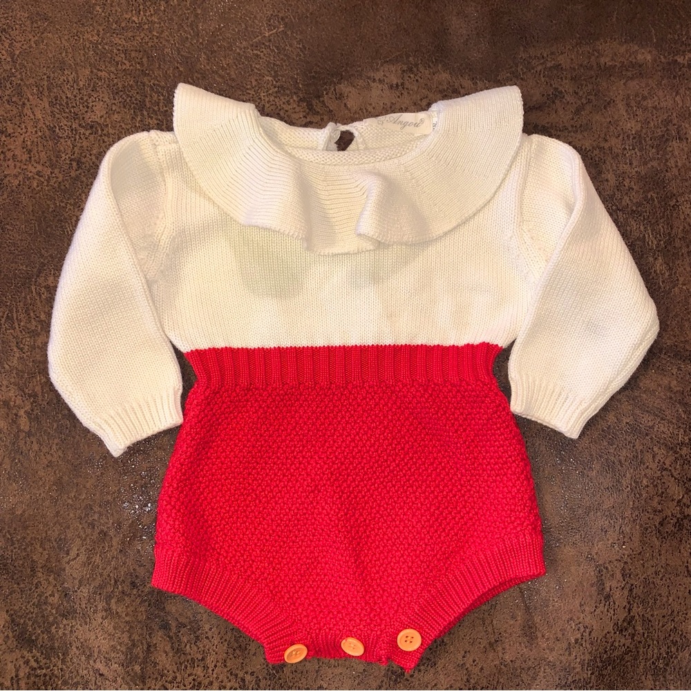Sweater bubble romper Christmas holiday red white 6-12 months Angou